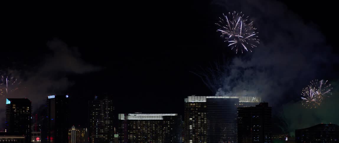 Fireworks explode over the city