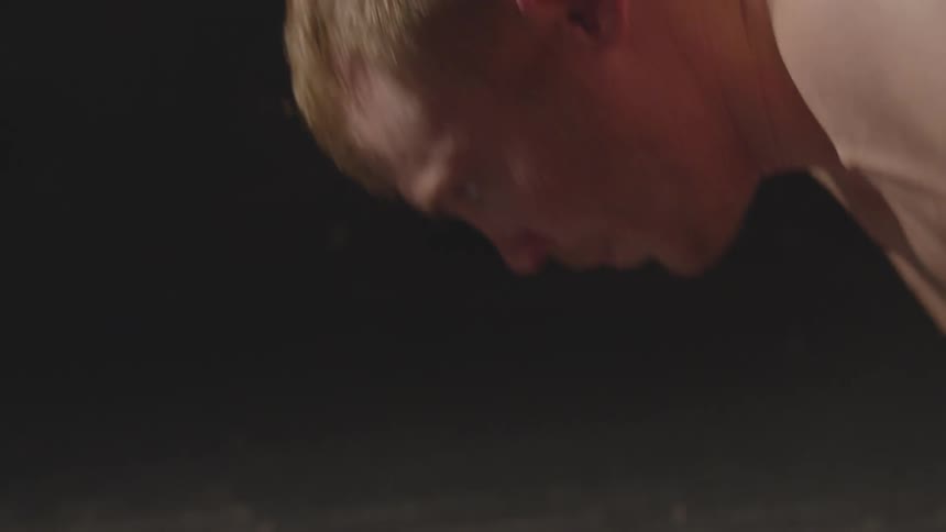 A man does push ups