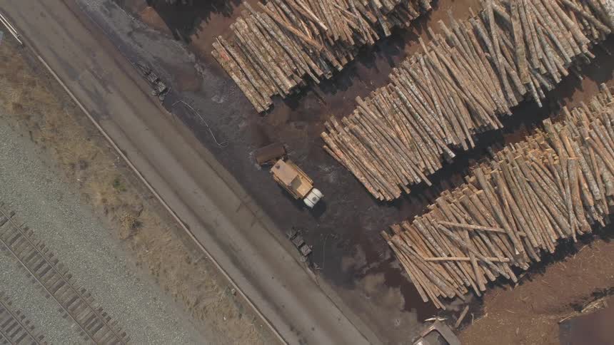 The truck is working around the log field