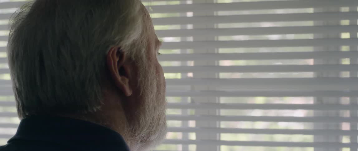 The man looks out the window on a sunny day