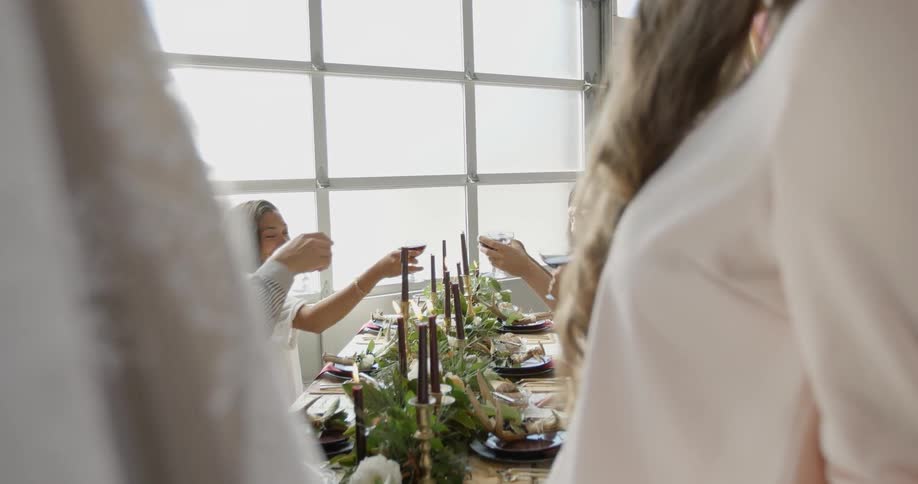 Friends toast before a meal