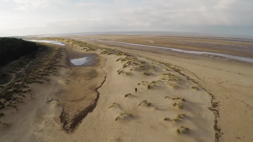 The desert has a stream of water at the edge
