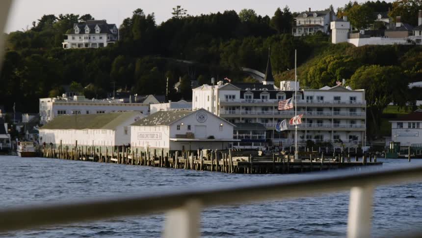 The flags wave on the pier