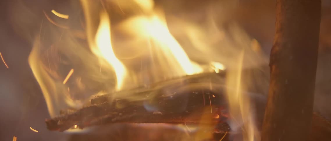 The branch is burning in the fire