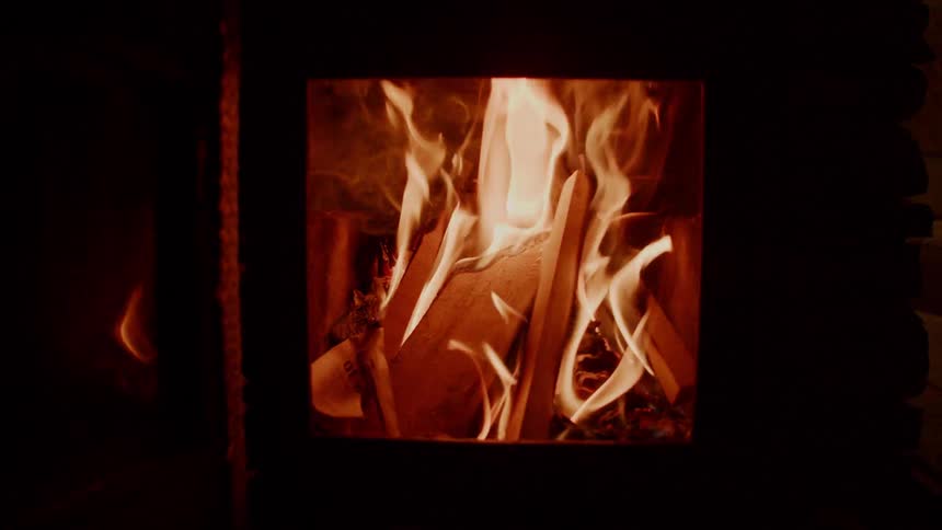 Wood burning in a fireplace