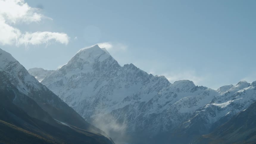 Clouds slowly moving over a mountain range