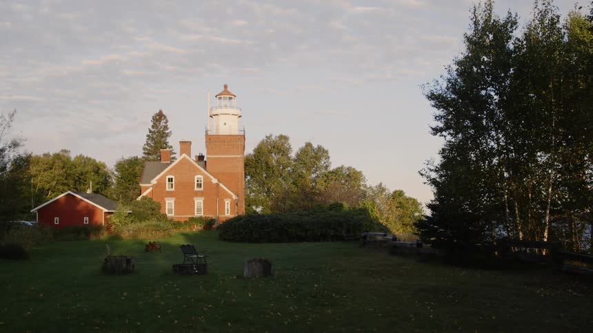 A lighthouse on a bright and sunny day