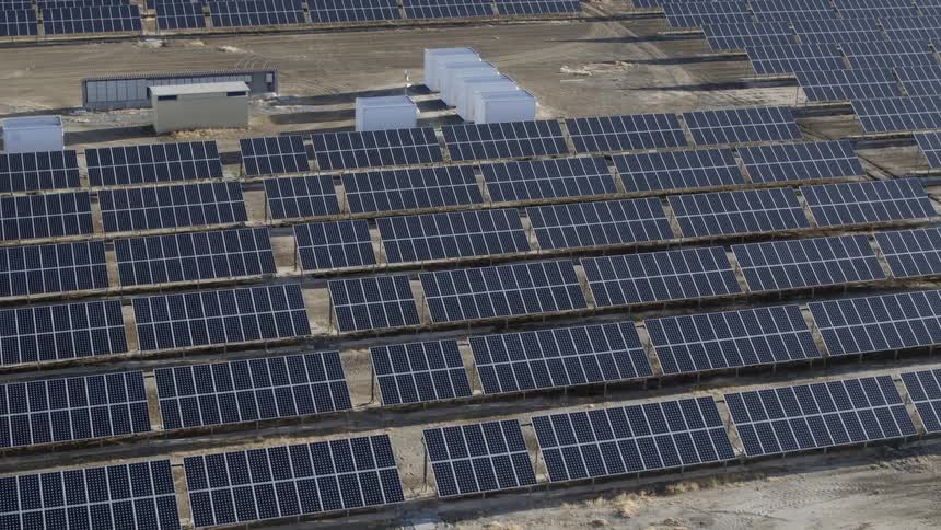 Aerial view overactive solar panels