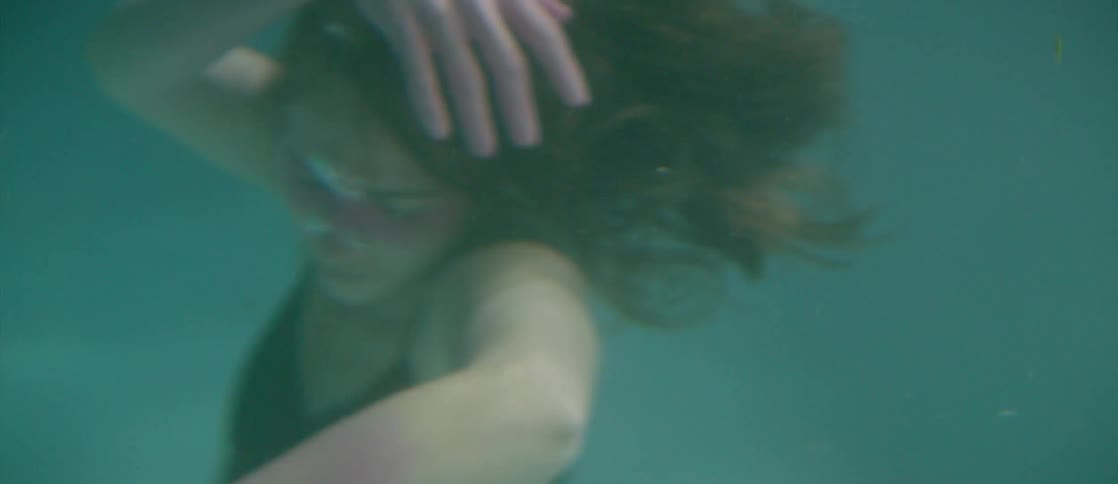 A woman that is dancing and swaying under water