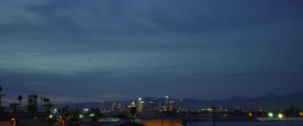 City skyline at dusk