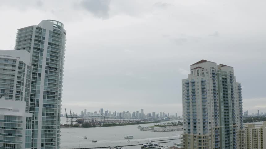 City skyline with skyscrapers and inter-coastal waterway