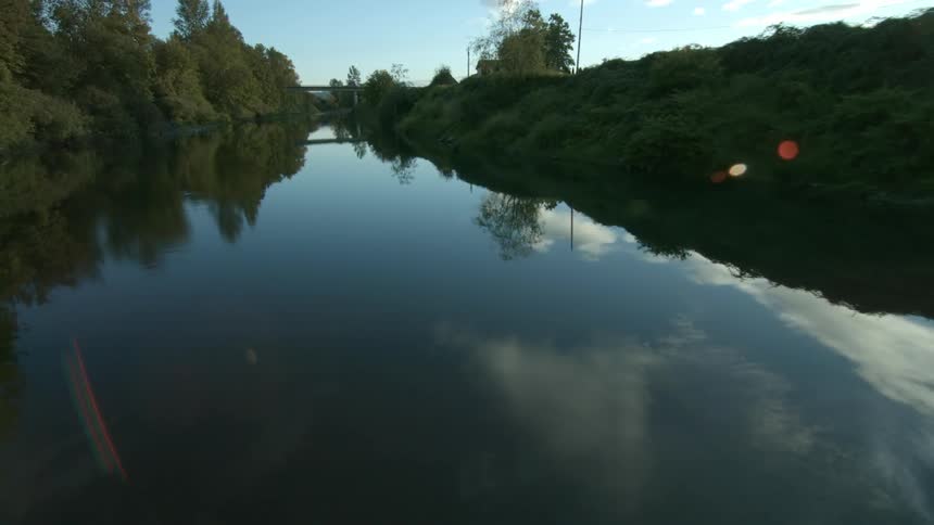 A stream runs by a house