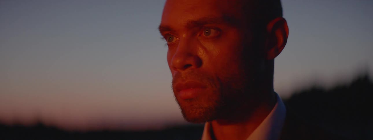 A man looking at a fire at dusk