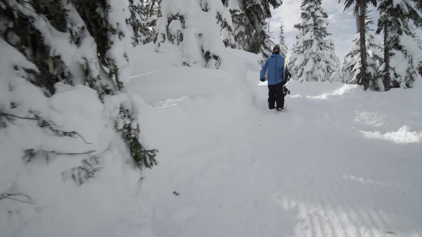 A man walking in the snowy forest
