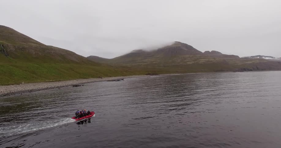 Aerial view of people in a raft