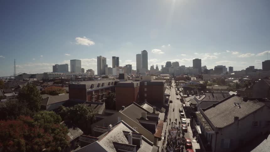 A second line parade in the French Quarter