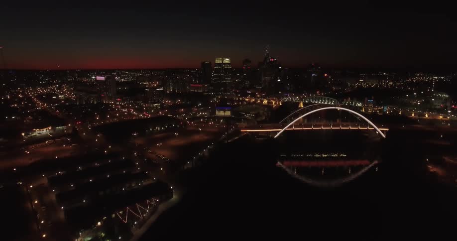 An aerial view of Nashville at night