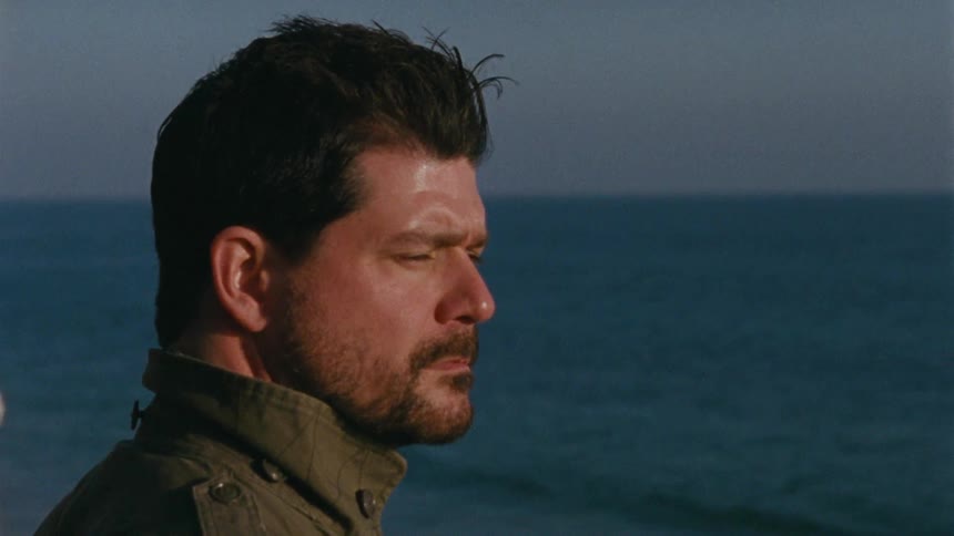 A man is looking at the ocean