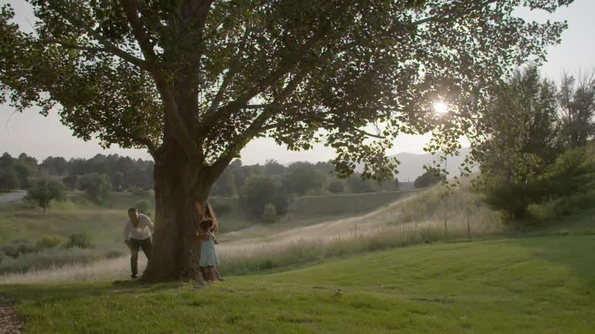 People are playing around a tree