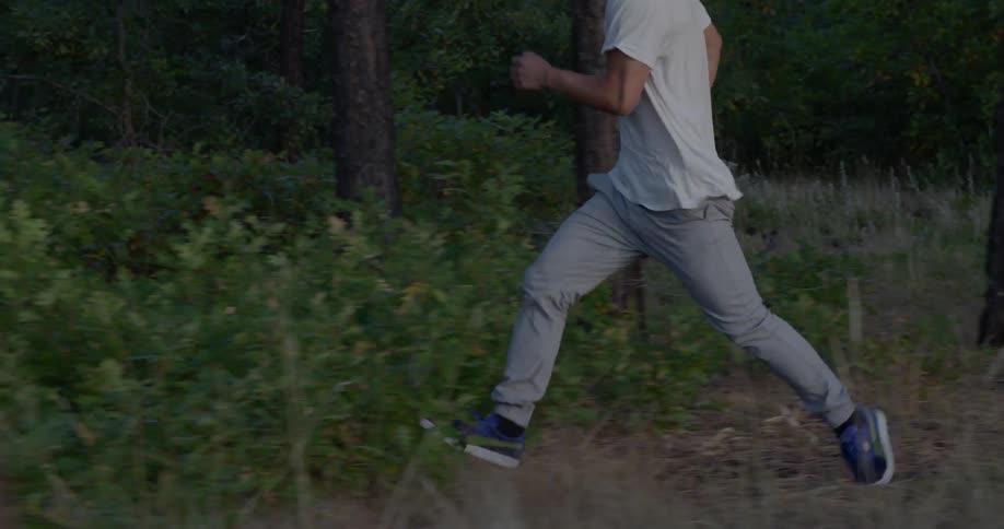 A person running in the woods