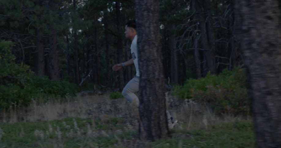 A person running in the woods