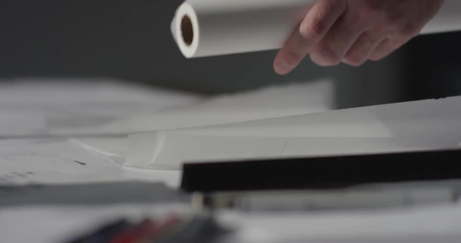 A person placing a ruler onto a piece of paper and ripping it
