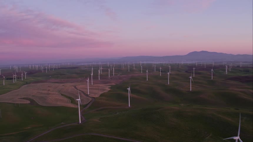 A large amount of wind turbines in a field