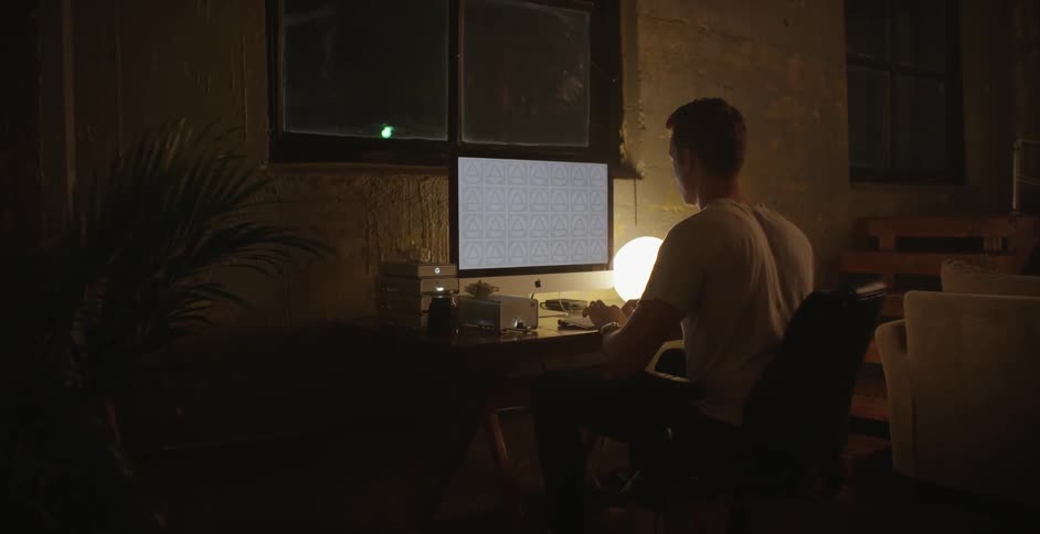 A man is working at night