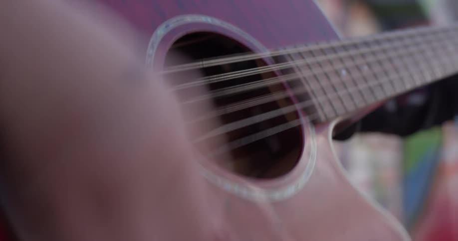 Fingers are strumming along guitar strings