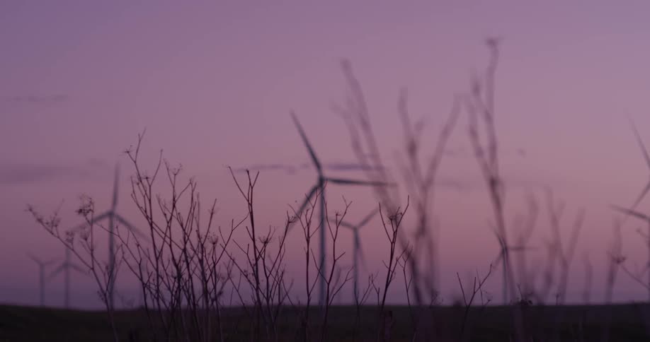 A few wind turbines are spinning