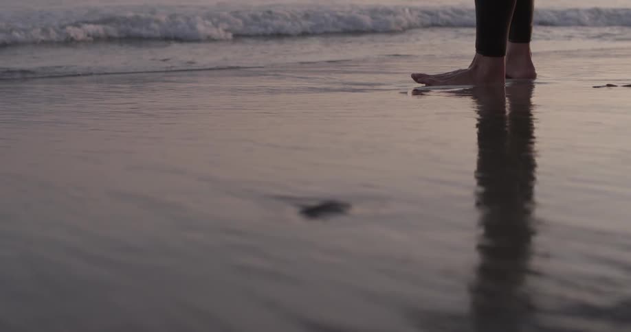 Person stands on the shore in front of the ocean
