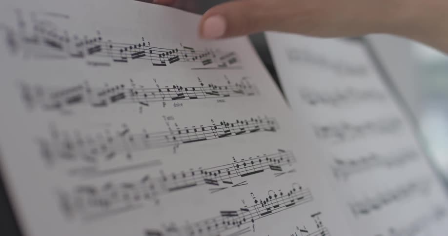 Person puts sheet music on a stand