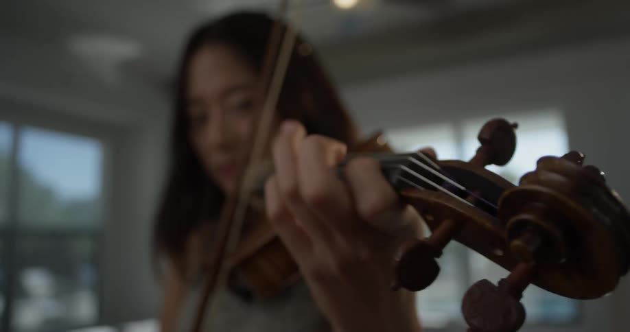 Woman playing a violin in a house