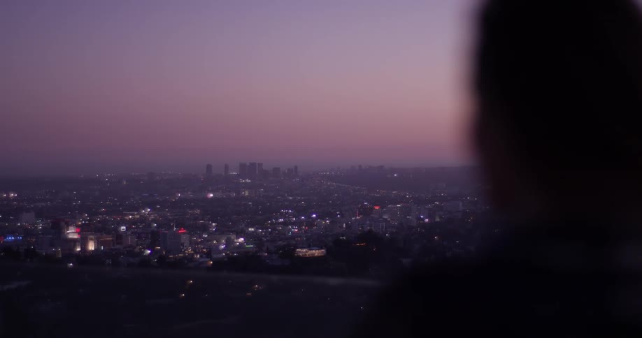 A woman looking at a city from a hill