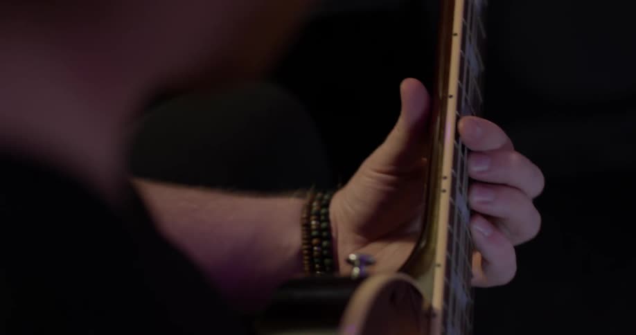 A person playing an electric guitar
