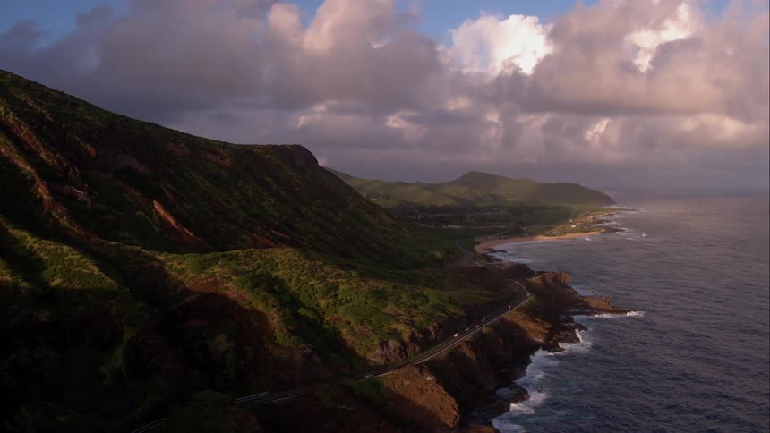 The waves are by the mountain ridge