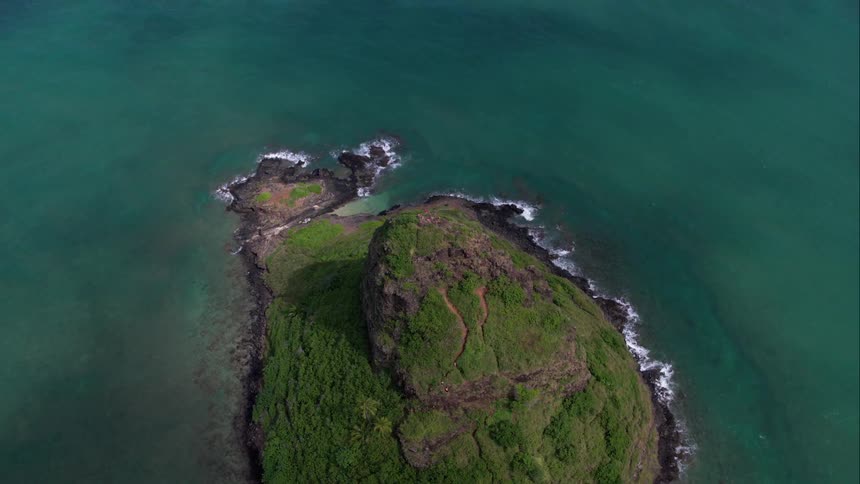 Aerial view of island and ocean