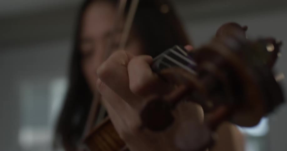 A woman playing a violin in a house