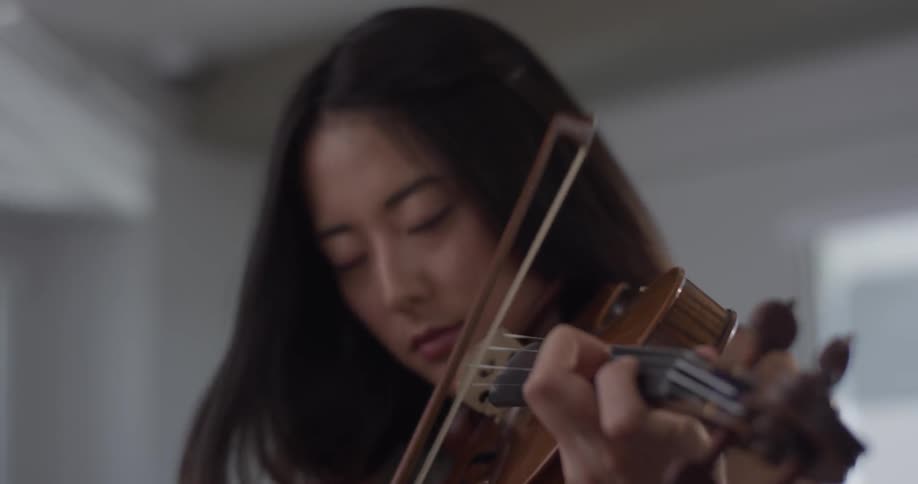 Woman playing a violin in a house