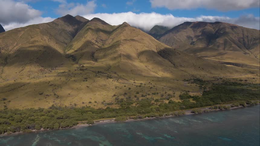 Mountains overlook the ocean