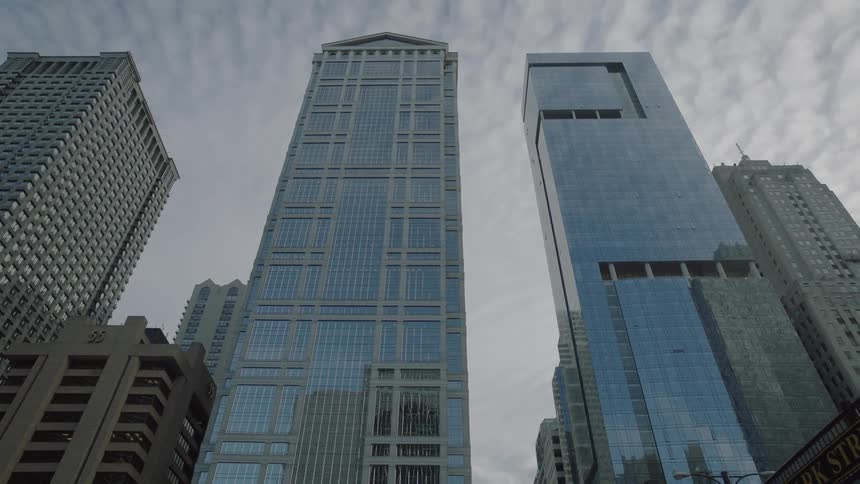 Looking up at city buildings