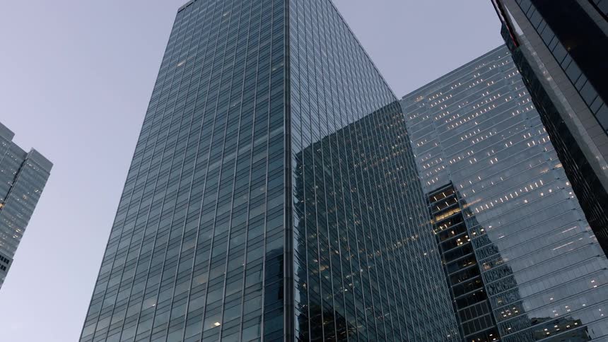 Looking up at city buildings