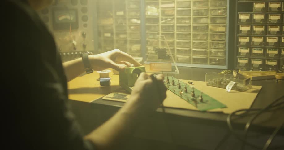 Man Soldering In Garage