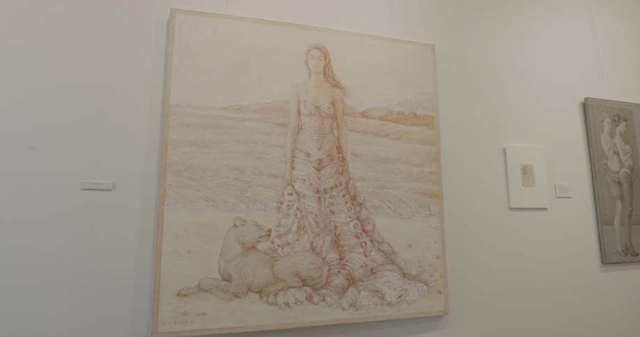 A painting sits on a wall