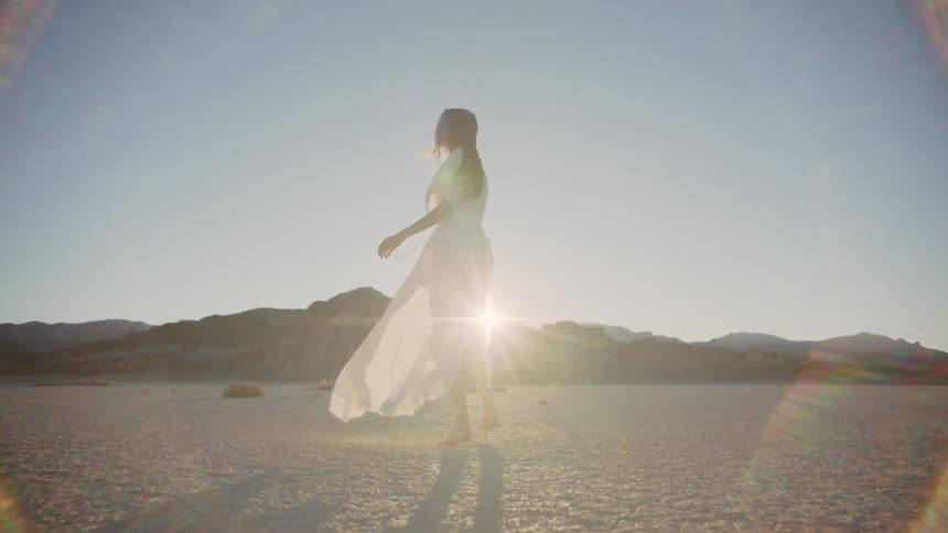 Woman In Dress In The Desert