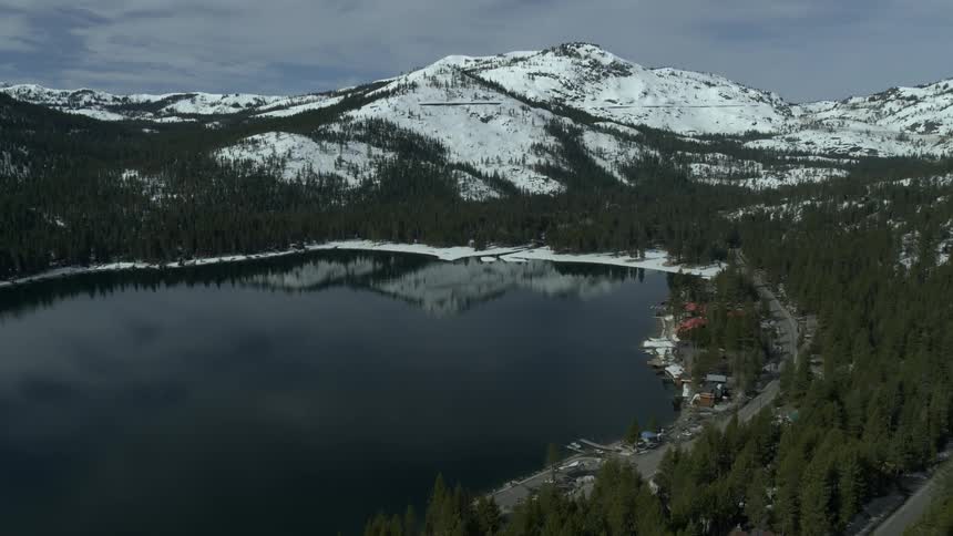Lake with snowy mountains in the background