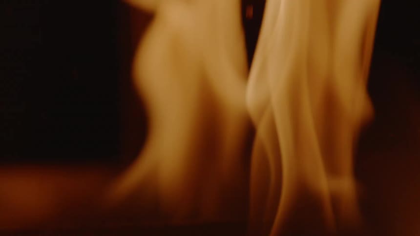 A fire blazes