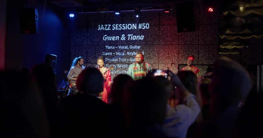 A band performs on stage