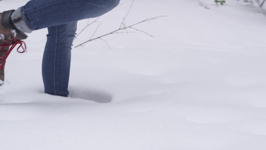 A person walking through snow