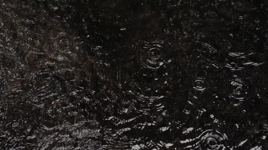 Raindrops falling into water